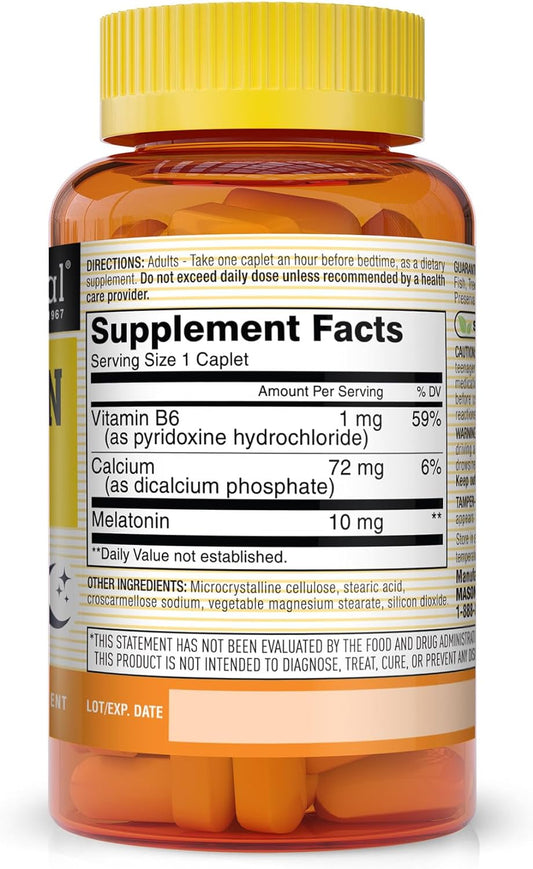 Mason Natural Melatonin 10 Mg With B6 And Calcium - Natural Sleep Aid, Supports Healthy Sleep & Rest, 60 Caplets