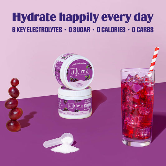 Ultima Replenisher Daily Electrolyte Drink Mix β Grape, 30 Servings β Hydration Powder With 6 Key Electrolytes & Trace Minerals β Keto Friendly, Vegan, Non- Gmo & Sugar-Free Electrolyte Powder