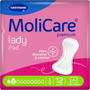 Molicare Lady Pad 2 Drops Discreet Incontinence Pads For Women With Light Bladder Weakness, Odour Neutraliser, Extra Leakage Protection, Advanced Skin Protection, 12 Pieces