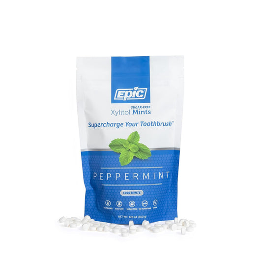 Epic Xylitol Mints - Sugar Free & Aspartame Free Mints Sweetened W/Xylitol For Dry Mouth & Gum Health (Peppermint, 1000-Piece Bag, 1 Bag)