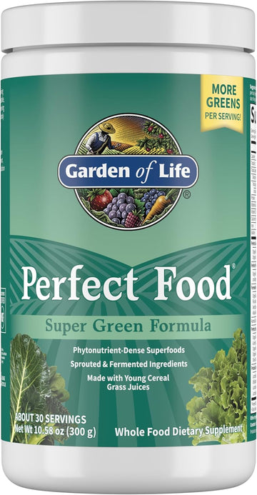 Garden Of Life Perfect Food Super Green Formula - 30 Servings | 45 Superfoods, Greens, Fruit & Veggie Juice Superfood Powder Supplement, Probiotics & Organic Spirulina For Digestion & Immune Health