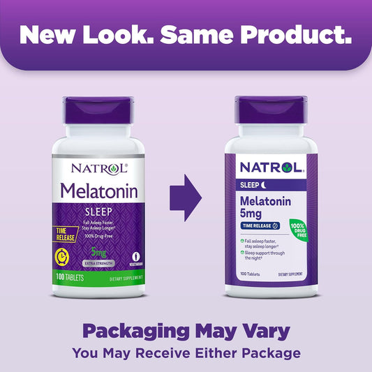 Natrol Time-Release Melatonin 5 Mg, Dietary Supplement For Restful Sleep, 100 Tablets, 100 Day Supply