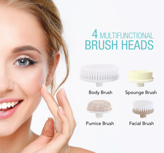 Pursonic Pursonic Advanced Facial And Body Cleansing Brush For Removing Makeup & Exfoliating Dead Skin - Includes 4 Multifunction Brush Heads: Facial, Body, Pumice Stone And Sponge (Pink), 1 Count