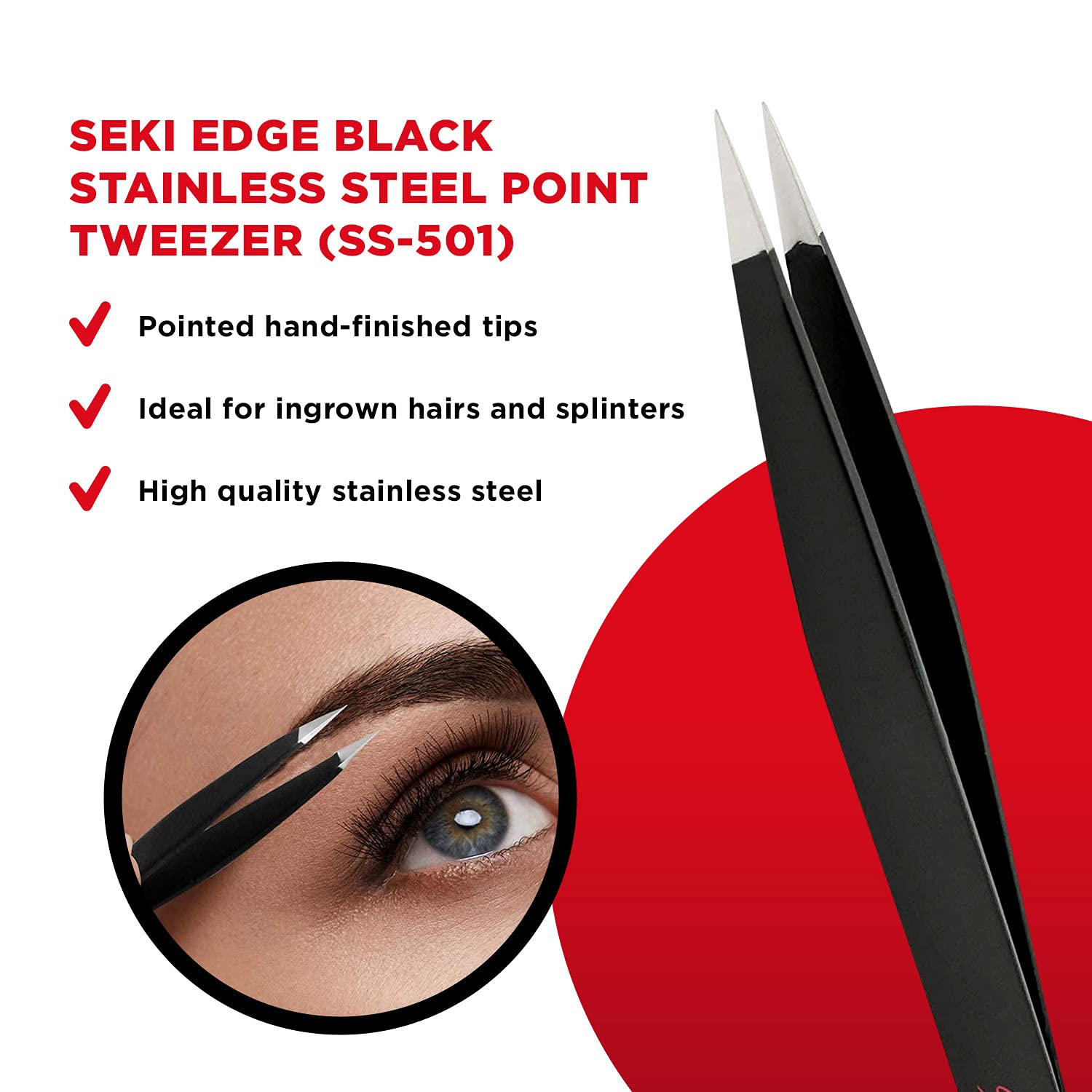 Seki Edge Ss-501- Black Stainless Steel Point Tweezer : Beauty Tools And Accessories : Beauty & Personal Care