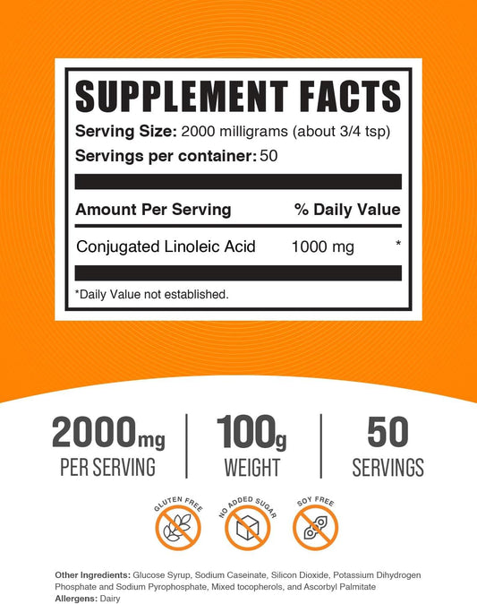 BulkSupplements.com Conjugated Linoleic Acid Powder - CLA Conjugated Linoleic Acid, CLA Supplements, CLA Powder - Gluten Free, 2000mg per Serving, 100g (3.5 oz) (Pack of 1)