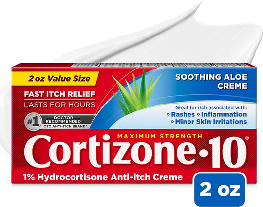 Cortizone 10 Maximum Strength Anti-Itch Cream With Aloe, 1% Hydrocortisone Anti-Itch Cream, 2 Oz