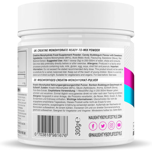 Naughty Boy Micronised Creatine Powder, Creatine Monohydrate Powder (Pink Lemonade)
