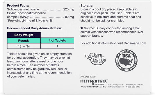 Nutramax Laboratories Denamarin Liver Health Supplement For Medium Dogs - With S-Adenosylmethionine (Same) And Silybin, 30 Tablets