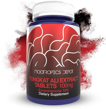 Nootropics Depot Tongkat Ali Extract Capsules | 100Mg | 60 Count | 10% Eurycomanone By Hptlc | Eurycoma Longifolia Root Extract