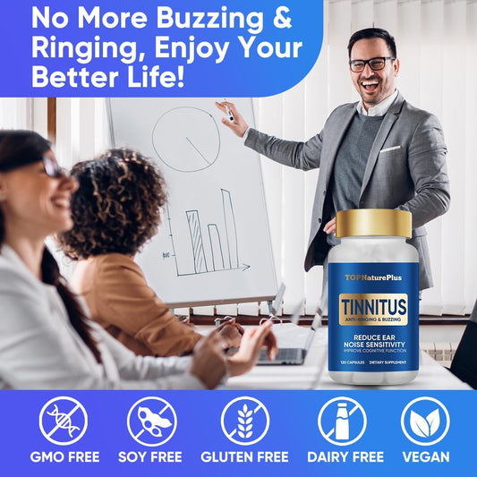 Tinnitus Relief For Ringing Ears, 120 Capsules Supplement - Promotes Ear Comfort & Healthy Hearing, Helps Reduce Ear Ringing, 60-Day Supply For Adults