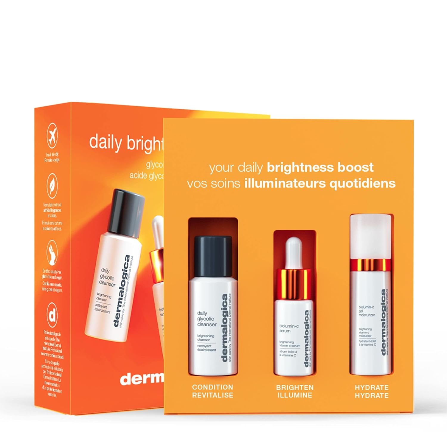 Dermalogica Daily Brightness Boosters Facial Skin Care Kit - Contains Biolumin-C Serum (0.3 Oz), Biolumin-C Gel Moisturizer (0.5 Oz), And Daily Glycolic Cleanser (1 Oz) : Beauty & Personal Care
