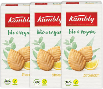 3X95G Cookies Lemon Leaf Bio & Vegan - Crispy Biscuits With Lemon Flavour - Pastry With Lemon 10.05 Oz / Kambly, Germany
