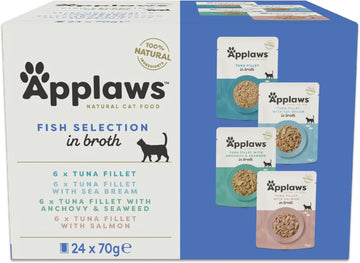 Applaws 100% Natural Wet Cat Food, Pouch Multipack Fish Selection In Broth, 70 G (24 X 70 G Pouches