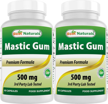 2 Pack - Best Naturals Mastic Gum Capsules 500 Mg - 60 Count - (Non-Gmo) (Gluten Free) - Promotes Healthy Stomach & Duodenal Health - (Total 120 Capsules)