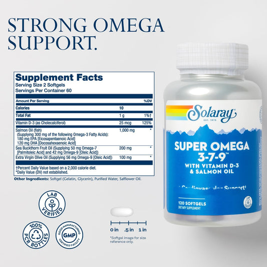 Solaray Super Omega 3, 7, 9 And Magnesium Glycinate Bundle - Essential Fatty Acids And Chelated Magnesium Gisglycinate For Healthy Heart, Bones, And Relaxation Support - 120 Softgels, 275 Vegcaps