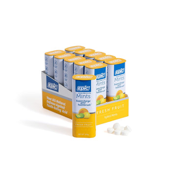 Epic Xylitol Mints - Sugar Free & Aspartame Free Mints Sweetened W/Xylitol For Dry Mouth & Gum Health (Fresh Fruit, 55-Piece Tin, 10 Tins)