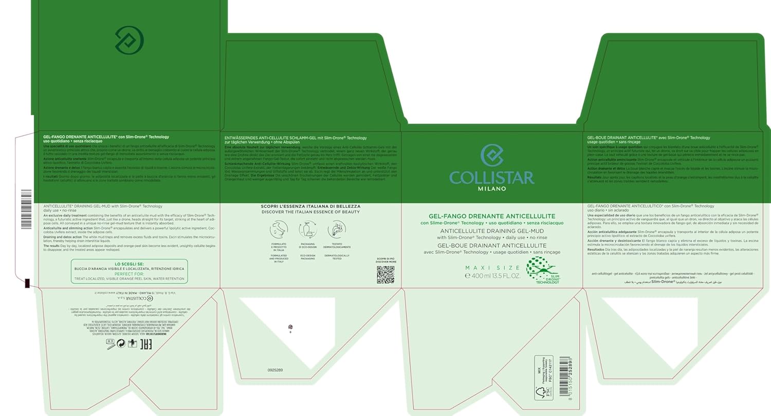 Collistar Gel-Mud Draining Anti-Cellulite, Unpublished Gel-Fango Texture, Has A Targeted Anti-Cellulite, Slimming And Draining, Contains Escin And White Mud, Without Rinsing, 400 Ml : Beauty & Personal Care