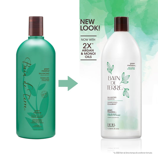Bain De Terre Balancing Shampoo & Conditioner Set | Green Meadow | Normal To Oily Hair | Paraben Free | 33.8 Fl Oz