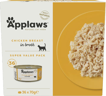 Applaws 100% Natural Wet Cat Food, Chicken Breast In Broth 70 G, Bulk Pack (36 X 70 G Tins)1061Ml-A