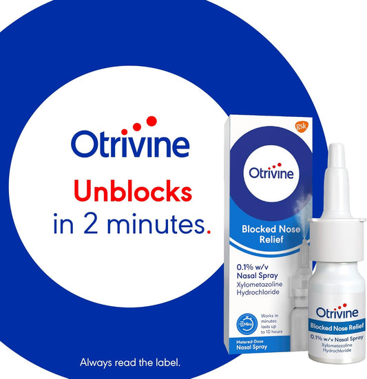 Otrivine Nasal Spray Adult, Decongestant For Blocked Nose Relief In Cold And Flu, 10 Ml