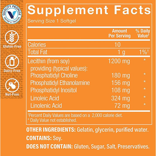 The Vitamin Shoppe Lecithin 1200Mg - Natural Combination Of Essential Fatty Acids (Linoleic) To Support Brain & Nerve Function (180 Softgels)