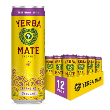 Guayakí Yerba Mate, Organic Sparkling Energy Drink Alternative, Berrymint Bliss, Low Sugar, 80Mg Natural Caffeine, Smooth Energy & Focus, Carbonated, 15.5 Oz (Pack Of 12) (Packaging May Vary)