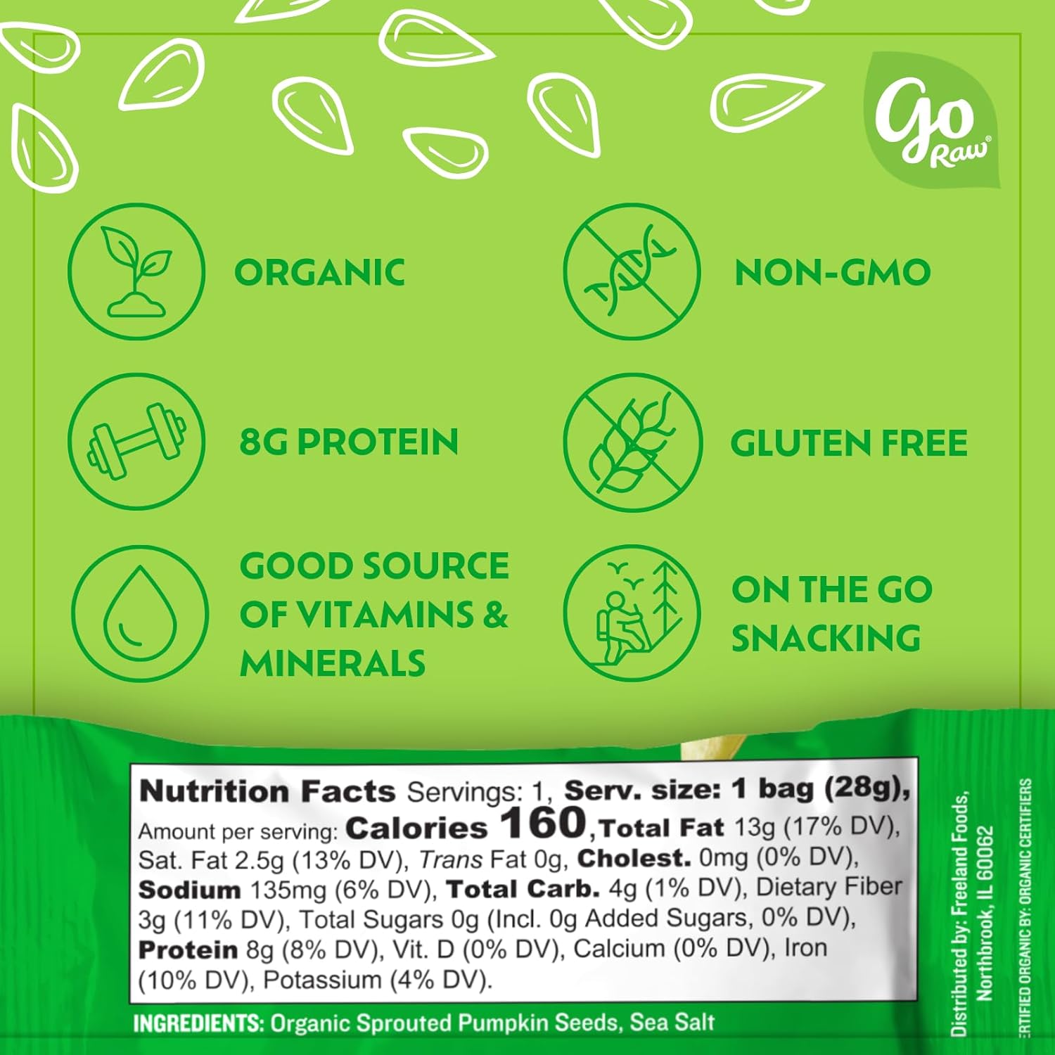 Go Raw Organic Sprouted Pumpkin Seeds, 1 Oz, 12 Pack, Sea Salted, Keto, Kosher, Superfood