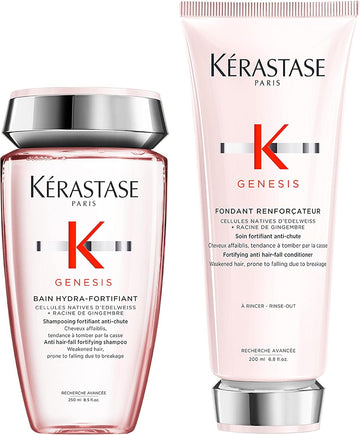 Kérastase Duo Genesis, Nourishing Shampoo & Hydrating Conditioner, For Weakened Hair, With Ginger Root & Edelweiss Flower, Bain Hydra-Fortifiant, 250Ml & Fondant Reinforcateur, 200Ml