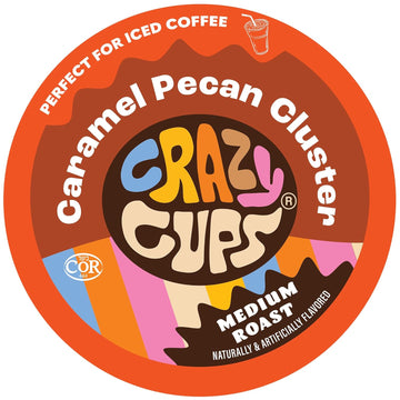 Crazy Cups Single Serve Flavored Hot Or Iced Medium Roast Coffee For Keurig K Cups Machines In Recyclable Pods, Caramel Pecan Cluster, 22 Count (Pack Of 1)