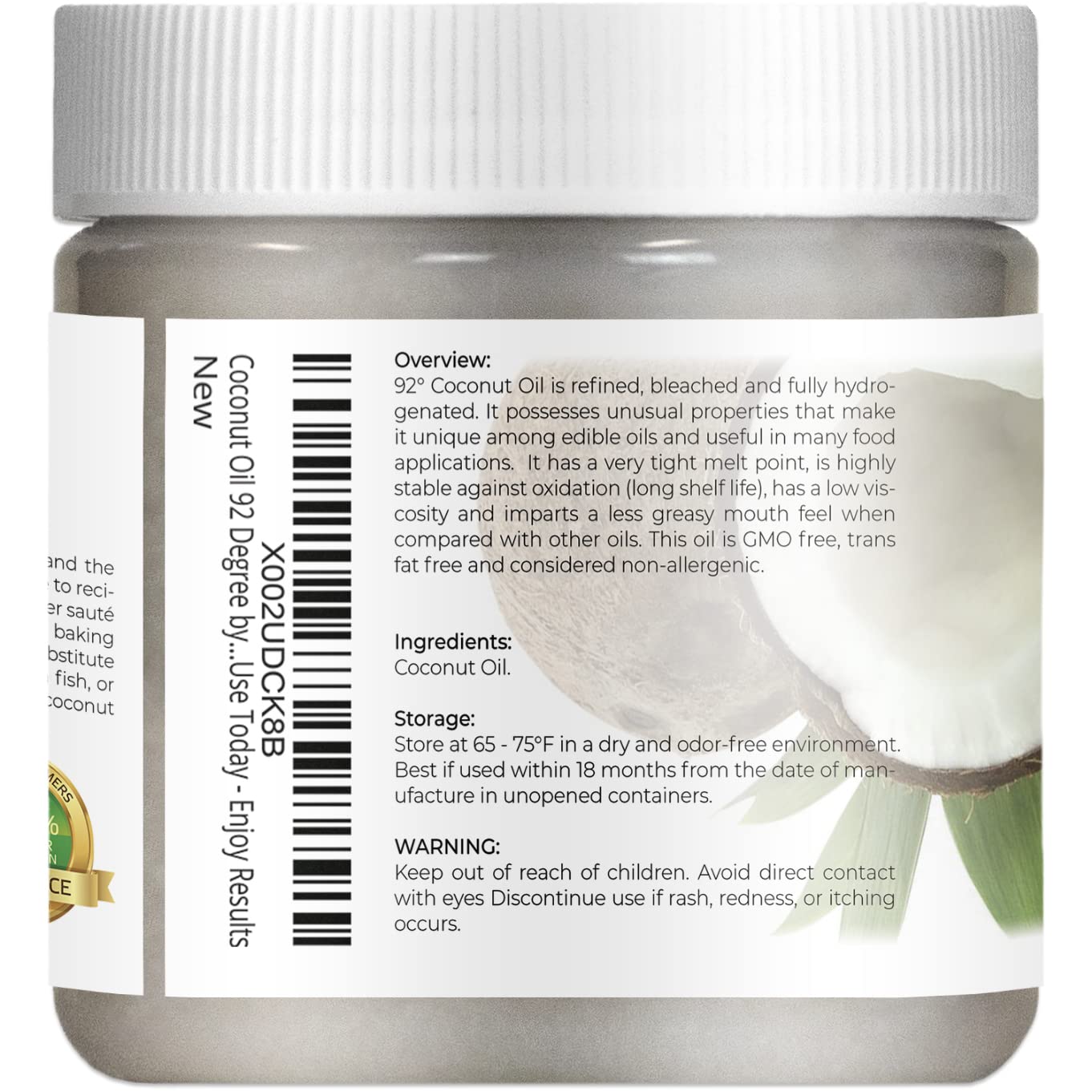 velona Coconut Oil 92 Degree 4 oz | 100% Pure and Natural Carrier Oil | in jar | Refined, Cold pressed | Skin, Face, Body, Hair Care | Use Today - Enjoy Results : Beauty & Personal Care