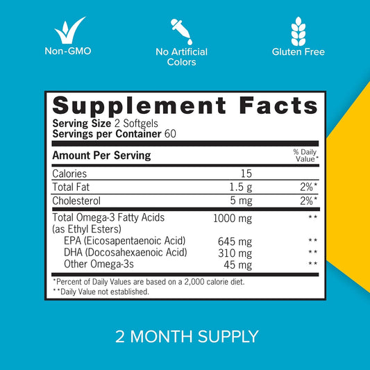 Qunol Omega 3 Fish Oil Mini Softgels, 1000mg Ultra Pure Fish Oil, Hear