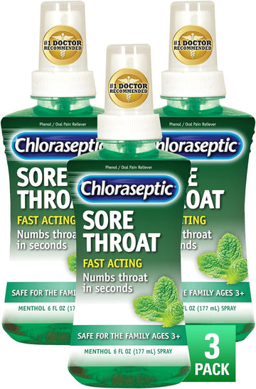 Chloraseptic Sore Throat Spray, Menthol, 6 Fl Oz, 3 Bottles