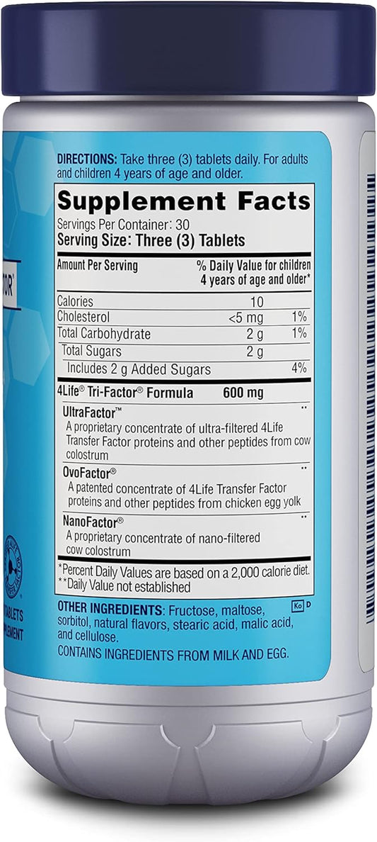4Life Transfer Factor Chewable Tri-Factor Formula - Immune Support With Extracts Of Cow Colostrum And Chicken Egg Yolk - Citrus Cream Flavor - 90 Chewable Tablets