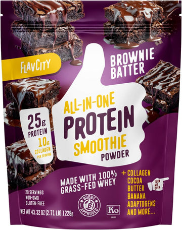 Flavcity Grass Fed Whey Protein Powder - Butter Coffee - 25G Protein, 10G Collagen & 87Mg Caffeine - Made With Organic Reishi & Cordyceps - Gluten Free & No Added Sugars (20 Servings)