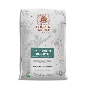 Copper Moon Dark Roast Whole Bean Coffee, Rainforest Reserve Organic Blend, 2 Lb