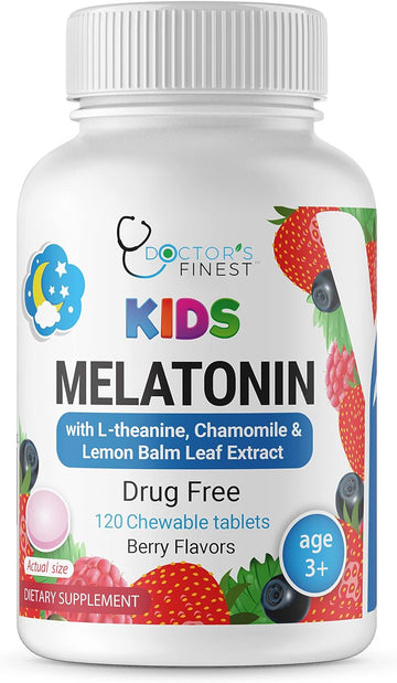 1Mg Melatonin Chewables For Kids  With L - Theanine, Chamomile & Lemon Balm  Drug Free, Vegetarian  Great Tasting Vitamin Supplement  Natural Flavor Pectin Chews  120 Count