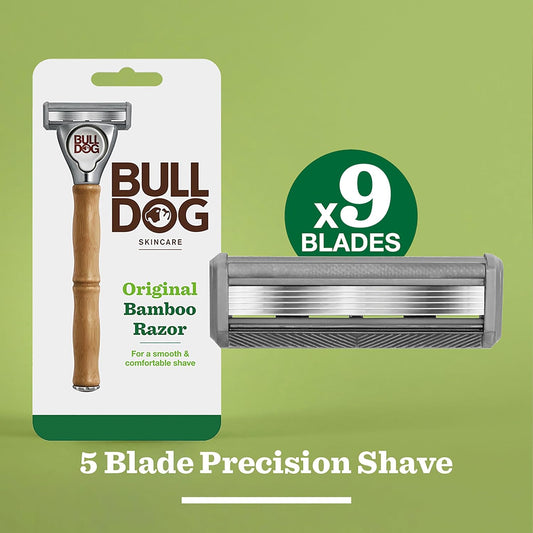 Bulldog Skincare - Original Bamboo Razor Multipack, Smooth Glide Razor Handle Plus 9 Blade Refills For Men