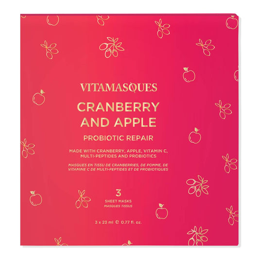 Vitamasques Cranberry And Apple Probiotic Repair Boxset - 3 Vegan Face Masks With Adaptogenic Ingredients To Improve Skin Health - Korean Skin Care Facial Masks