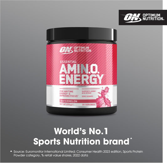 Optimum Nutrition Amino Energy Pre Workout Powder, Energy Drink With Amino Acids, Bcaa, L-Glutamine And L-Leucine, Food Supplement With Vitamin C And Caffeine, Watermelon Flavour, 30 Servings, 270 G
