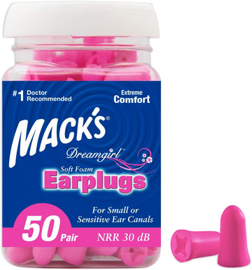 Mack'S Dreamgirl Soft Foam Earplugs, 50 Pair, Pink - 30Db Nrr, 33Db Snr - Small Ear Plugs For Sleeping, Snoring, Studying, Loud Events, Traveling & Concerts