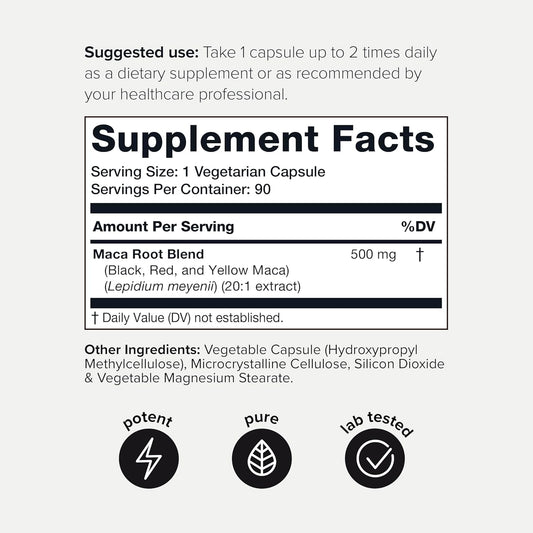 Toniiq 10,000Mg 20X Concentrated Extract - Single Origin Wildcrafted Maca Root Capsules - Ultra High Strength - Highly Purified Peruvian Maca Root Powder - Black, Red And Yellow Maca Complex