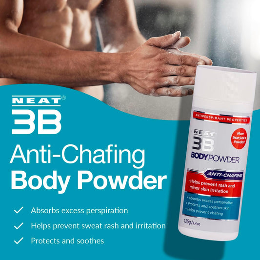 Neat 3B Anti Chafing Body Powder - Medicated Antiperspirant Talcum Powder For Women And Men - Soothing Talc To Prevent Sweat Rash, 125 G