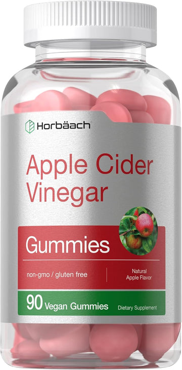 Horbäach Vegan Apple Cider Vinegar Gummies | 90 Count | Acv Supplement | Apple Flavor | Non-Gmo, Gluten Free Gummies For Adults