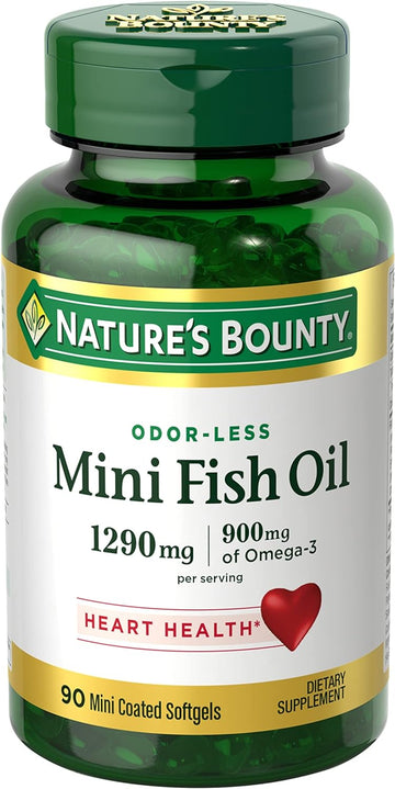 Nature'S Bounty Mini Fish Oil Softgels 1290 Mg, Omega-3, Supports Heart Health, Odor-Less, 90 Mini Coated Softgels