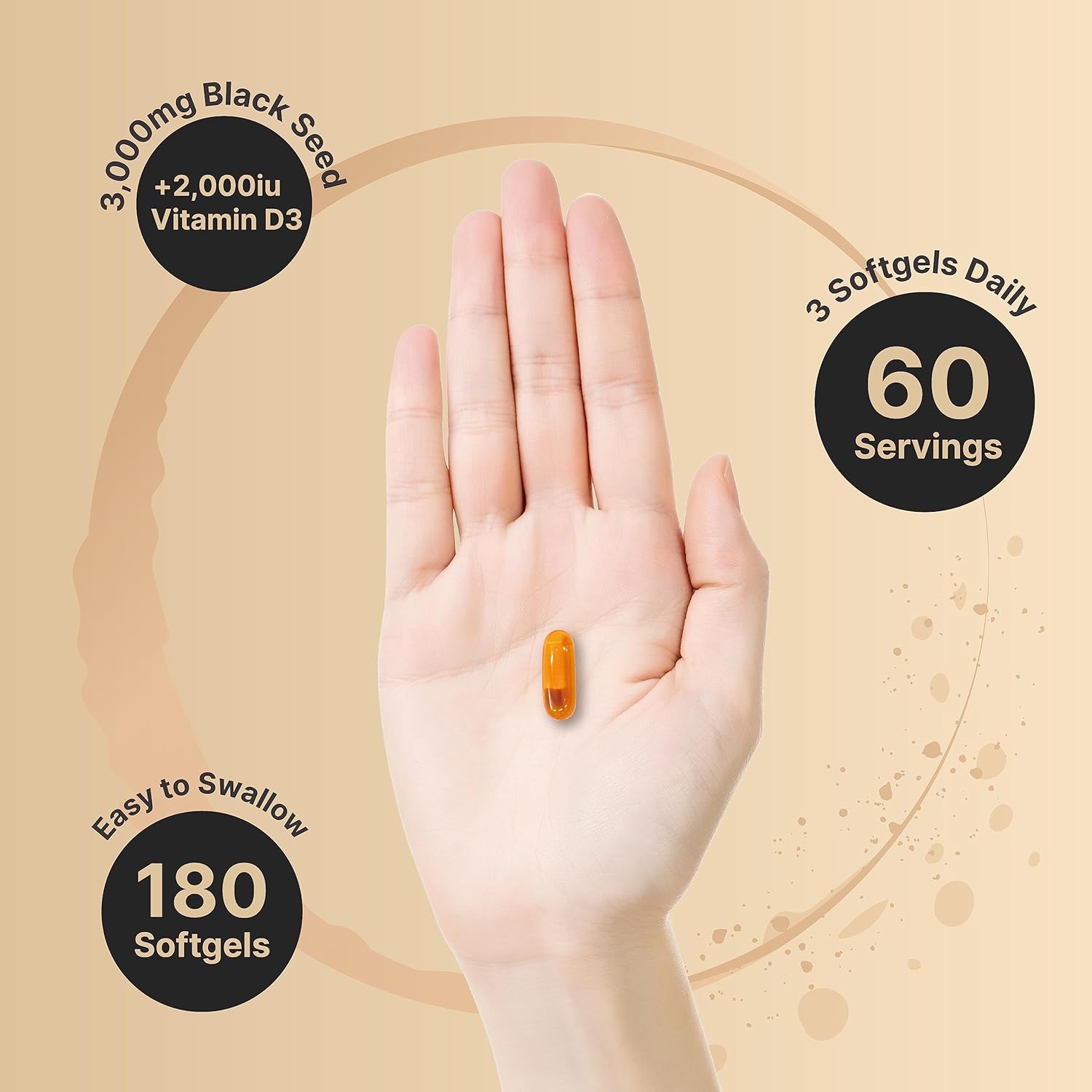 NatureBell Cold Pressed Black Seed Oil 3,000mg Per Serving with Vitami