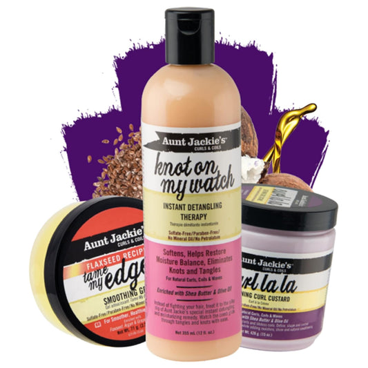 Aunt JackieāS Classic Collection Perfect Tame Your Mane 3 Pack Bundle, Tame My Edges, Knot On My Watch, Curl La La, Moisturize And Style Your Curls With Ingredients Like Shea Butter And Olive Oil