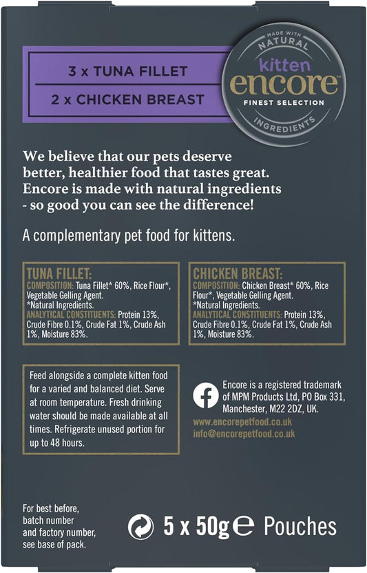 Encore Natural Wet Kitten Food, Multipack Chicken And Tuna In Jelly 50G Pouch (5X50G)Enc8350-1En