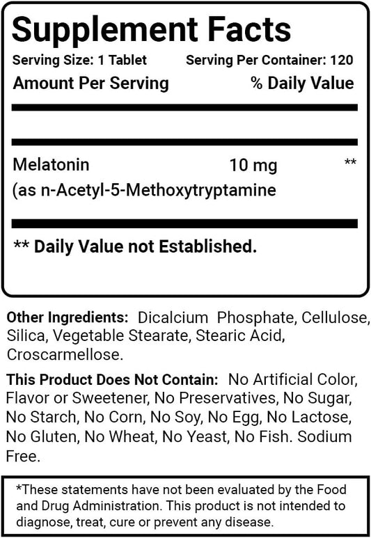 Best Naturals Melatonin 10Mg (Non-Gmo) Tablets - Helps Promote Relaxation & Sleep - 120 Count