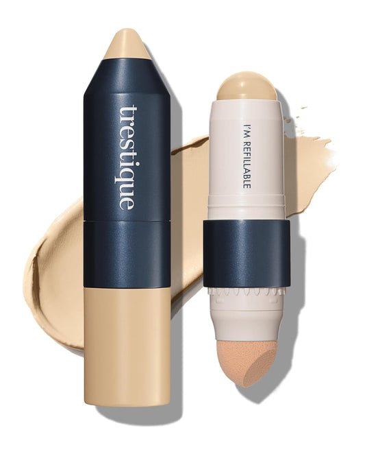 Trestique Foundation Stick - Refillable Face Stick With Built-In Sponge, Clean Beauty Medium Coverage Foundation