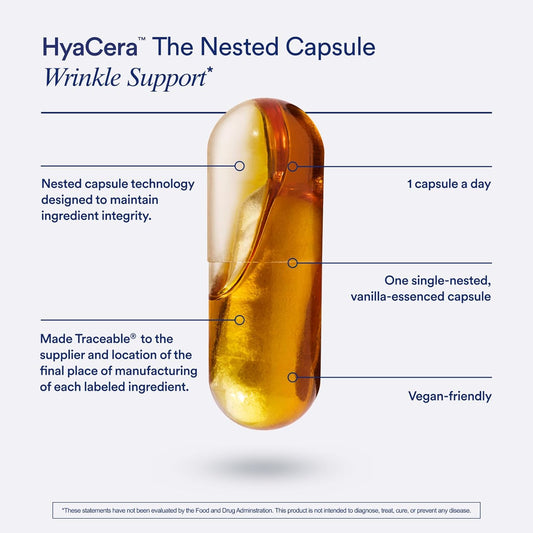 Ritual Hyacera Skin Supplement For Wrinkle Support, With Hyabest And Ceratiq For Skin Support, Hyaluronic Acid, Glycolipids, Ceramides, Gluten Free, Non Gmo, Vanilla Essence, 30 Day Supply